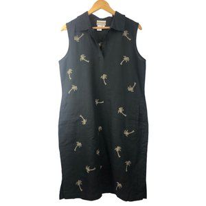 COLDWATER CREEK Sleeveless Black Palm Tree Dress L